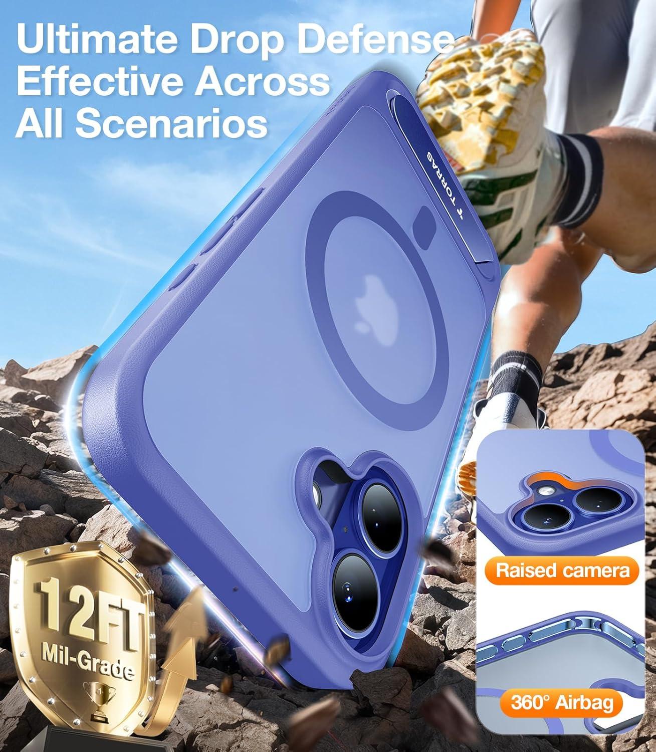 imageTORRAS Strong Magnetic amp Seamless Stand for iPhone 17 Pro Max Case Fit for MagSafe Military Grade Drop Protection Adjustable Kickstand for iPhone 17 Pro Max Case Translucent Matte OrangeLight blue