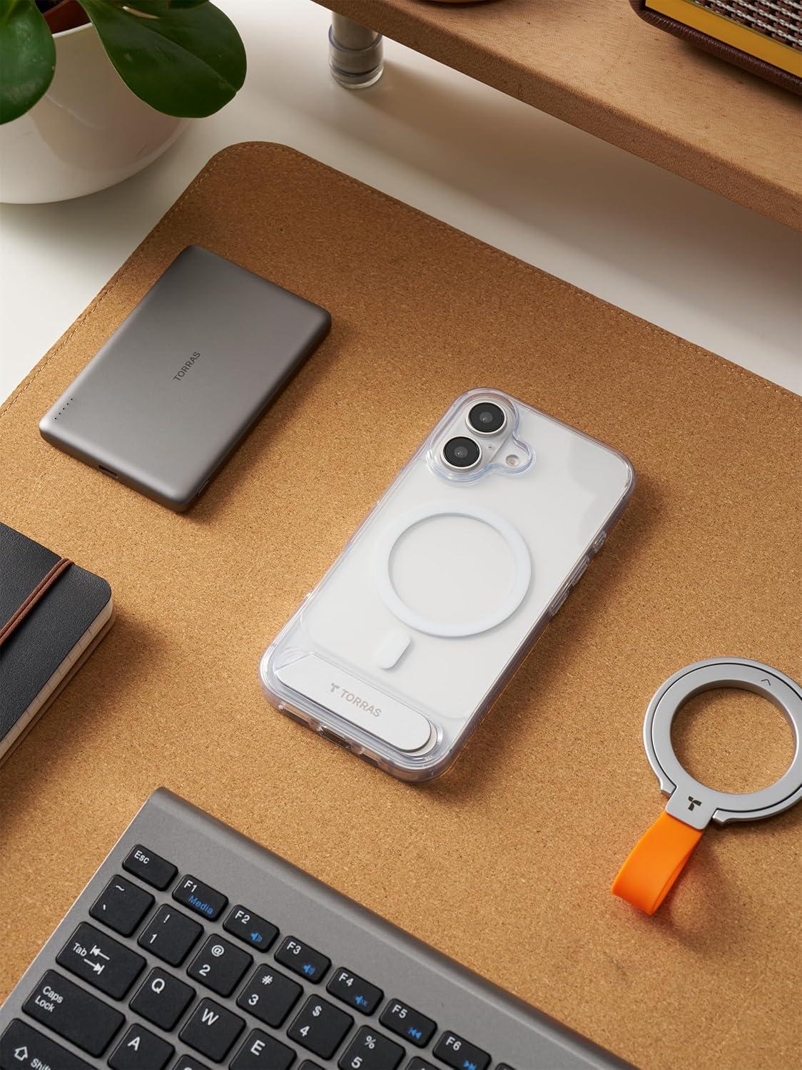 imageTORRAS Strong Magnetic amp Seamless Stand for iPhone 17 Pro Max Case Fit for MagSafe Military Grade Drop Protection Adjustable Kickstand for iPhone 17 Pro Max Case Translucent Matte OrangeLight blue