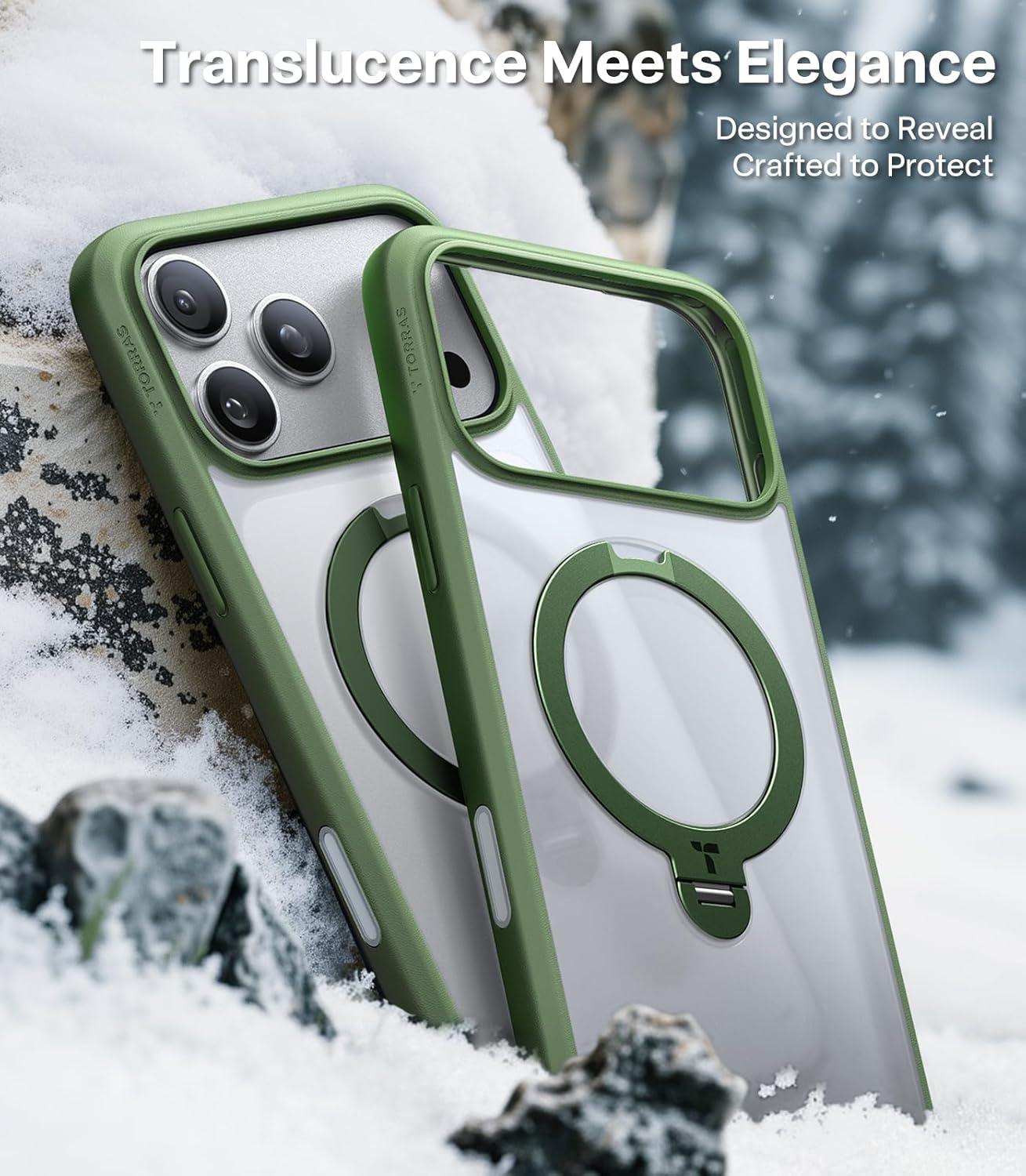 imageTORRAS Q3 Spin for iPhone Air Case Patented 360 Magnetic Stand Fit for MagSafe Builtin Ring Holder Kickstand Rugged MilitaryGrade Protective Case for iPhone 17 Air Camera Control Button BlackGreen