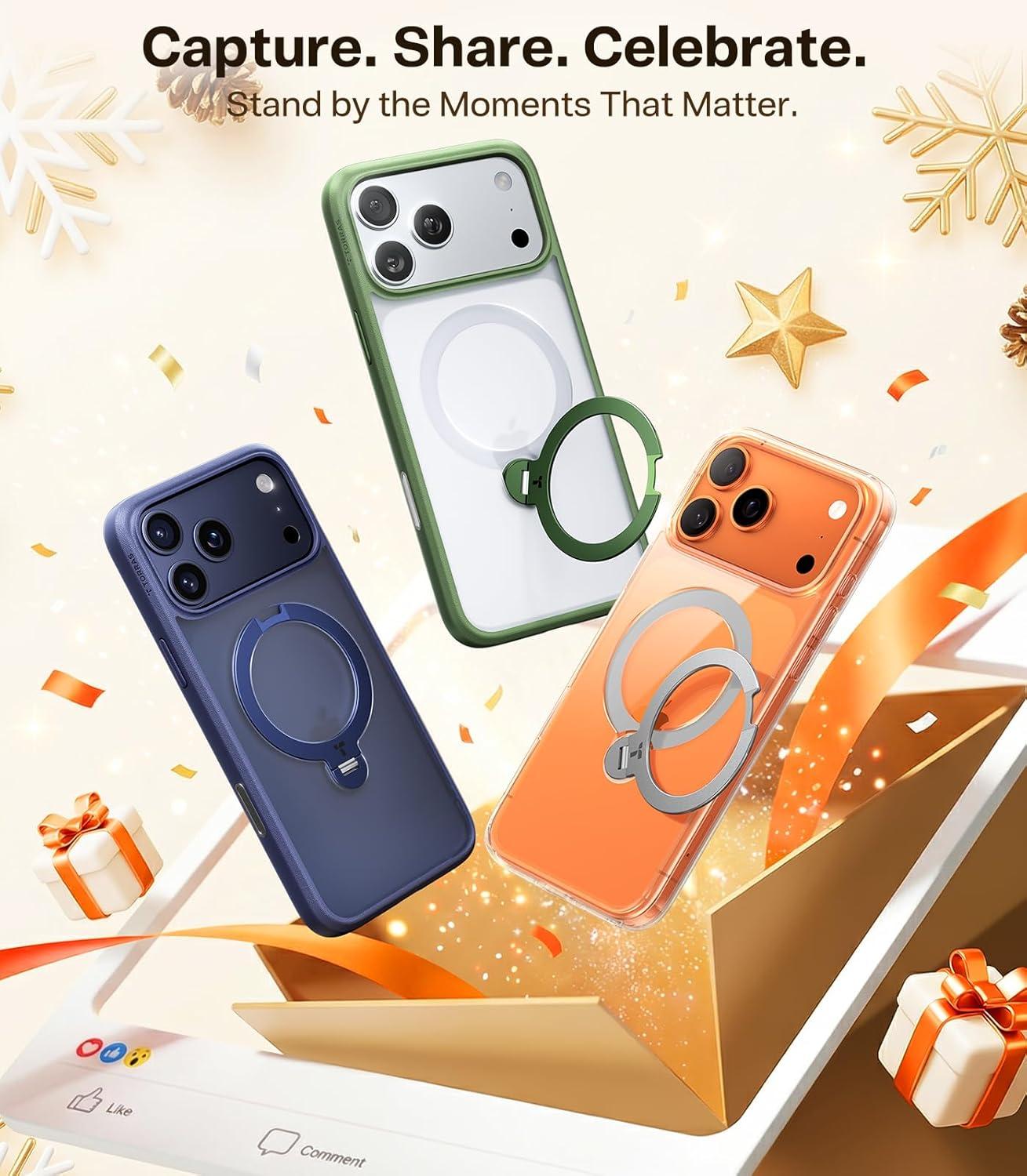 imageTORRAS Q3 Spin for iPhone Air Case Patented 360 Magnetic Stand Fit for MagSafe Builtin Ring Holder Kickstand Rugged MilitaryGrade Protective Case for iPhone 17 Air Camera Control Button BlackGreen