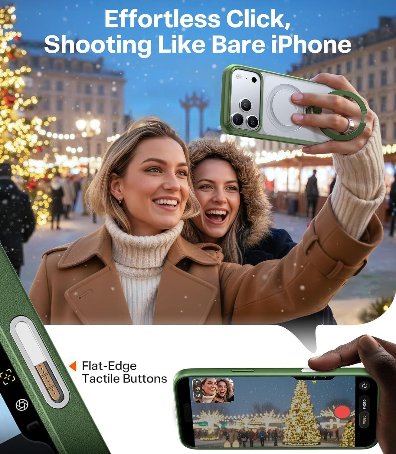 imageTORRAS Q3 Spin for iPhone Air Case Patented 360 Magnetic Stand Fit for MagSafe Builtin Ring Holder Kickstand Rugged MilitaryGrade Protective Case for iPhone 17 Air Camera Control Button BlackGreen