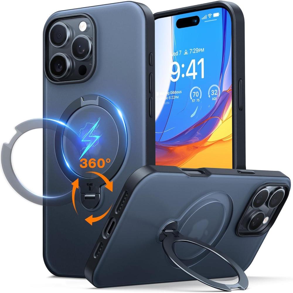 imageTORRAS Q3 Spin for iPhone Air Case Patented 360 Magnetic Stand Fit for MagSafe Builtin Ring Holder Kickstand Rugged MilitaryGrade Protective Case for iPhone 17 Air Camera Control Button BlackBlack