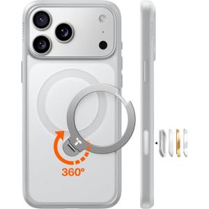 TORRAS Q3 Spin for iPhone Air Case, Patented 360 Magnetic Stand, Fit for MagSafe, Built-in Ring Holder Kickstand, Rugged Military-Grade Protective Case for iPhone 17 Air, Camera Control Button, Black(Silver)