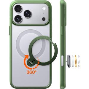 TORRAS Q3 Spin for iPhone Air Case, Patented 360 Magnetic Stand, Fit for MagSafe, Built-in Ring Holder Kickstand, Rugged Military-Grade Protective Case for iPhone 17 Air, Camera Control Button, Black(Green)