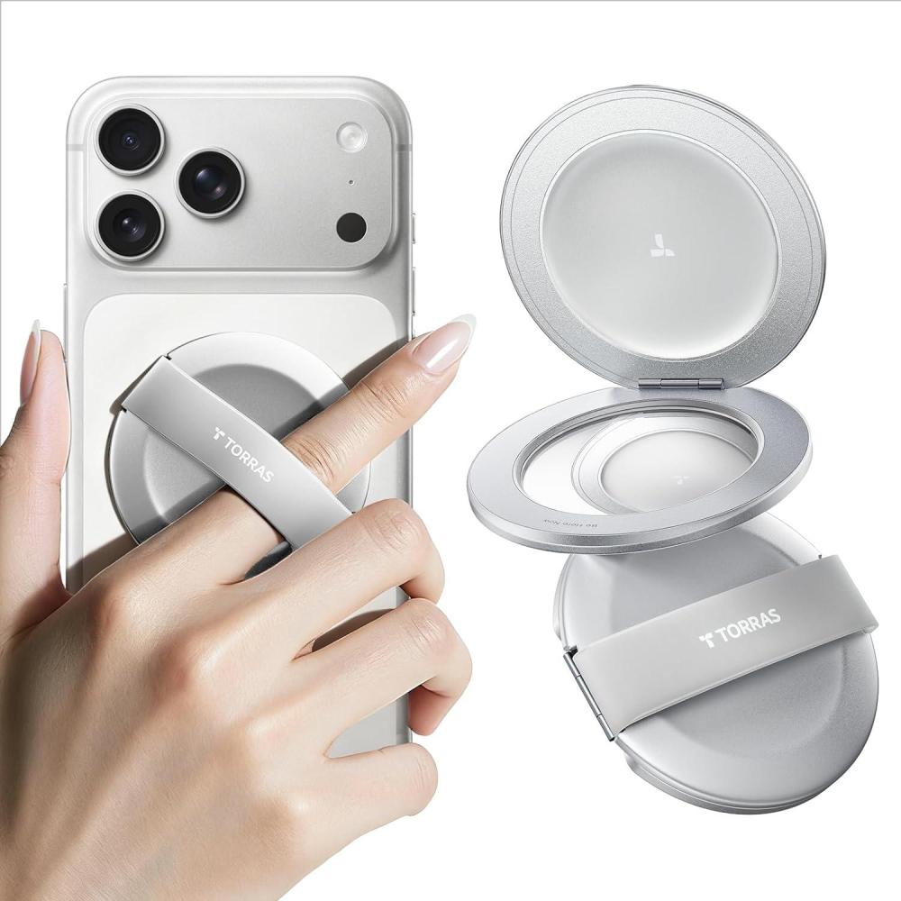 imageTORRAS 2026 Upgraded Gen 70 Magnetic Phone Grip Ring Stand Holder Comfortable Silicone Ring Compatible with MagSafe Accessories 4in1 Kickstand for iPhone 17 Pro Max 16 15 14 13 AndroidBlackSilver