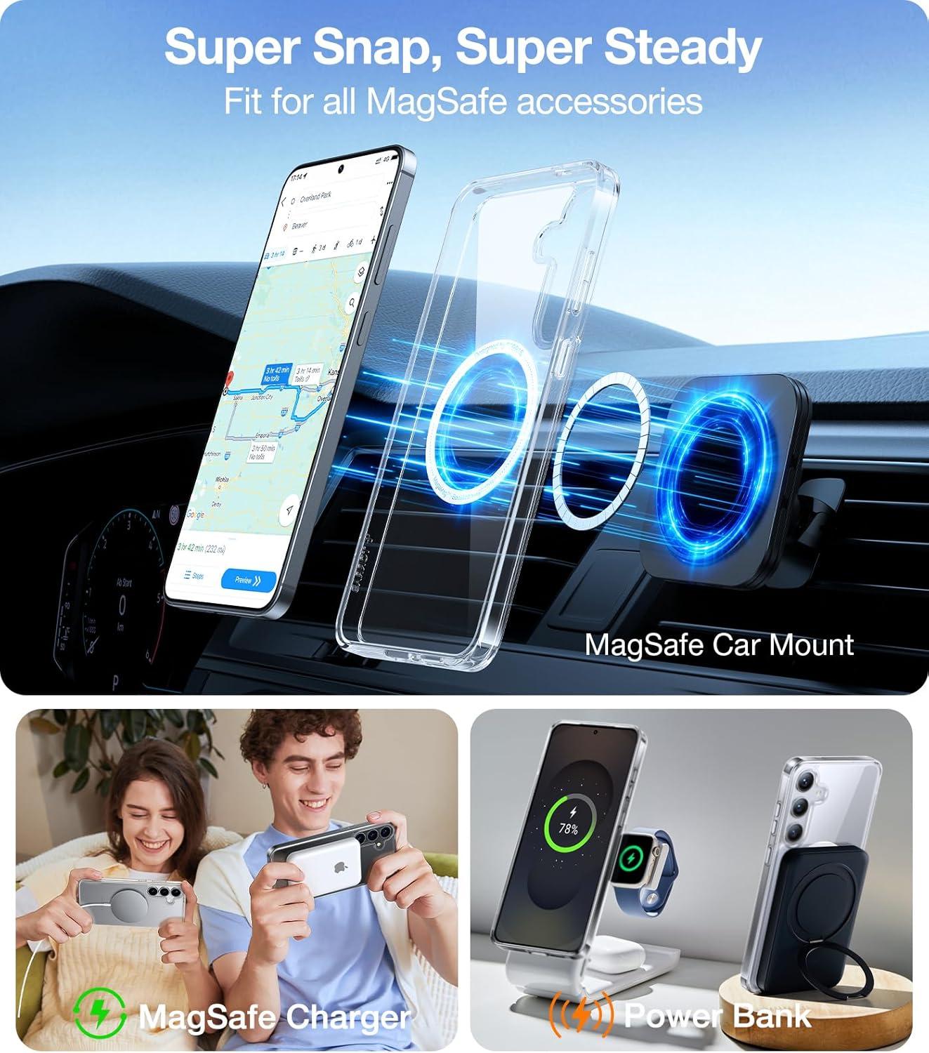 imageTORRAS Magnetic Shockproof for Samsung Galaxy S25 Ultra Case Fit for MagSafe 4X Military Grade Protection Translucent Slim Case for Samsung S25 Ultra Case AntiFingerprint AntiScratch BlackClear