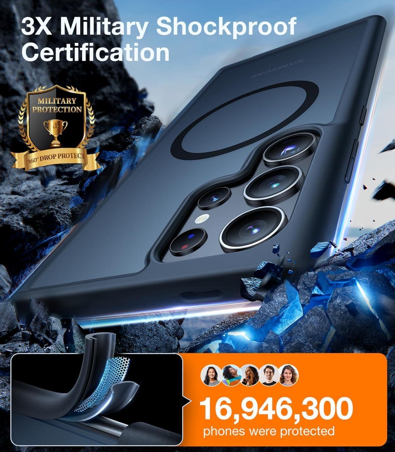 imageTORRAS Magnetic Shockproof for Samsung Galaxy S25 Ultra Case Fit for MagSafe 4X Military Grade Protection Translucent Slim Case for Samsung S25 Ultra Case AntiFingerprint AntiScratch BlackBlack