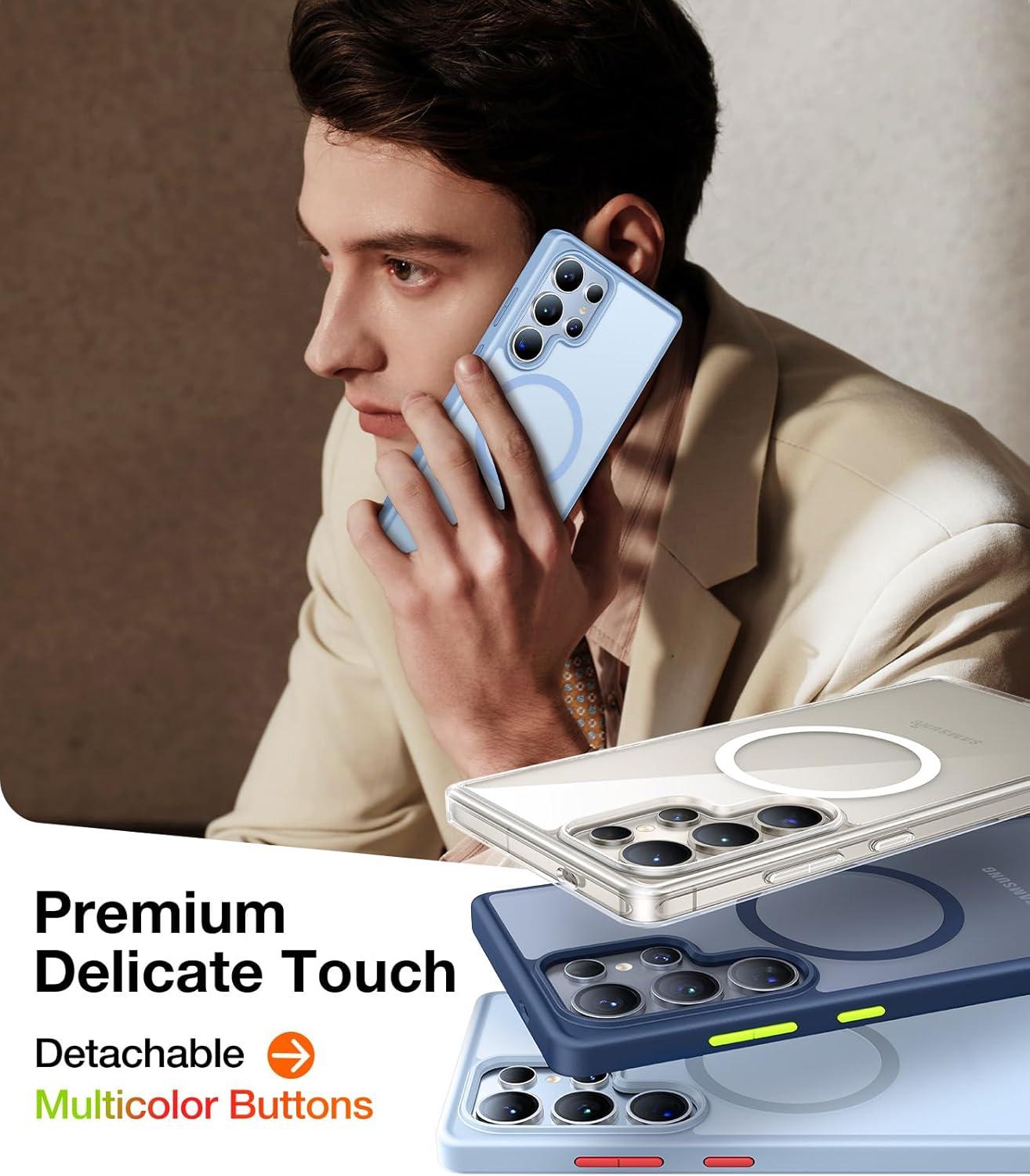 imageTORRAS Magnetic Shockproof for Samsung Galaxy S25 Ultra Case Fit for MagSafe 4X Military Grade Protection Translucent Slim Case for Samsung S25 Ultra Case AntiFingerprint AntiScratch BlackSilverblue