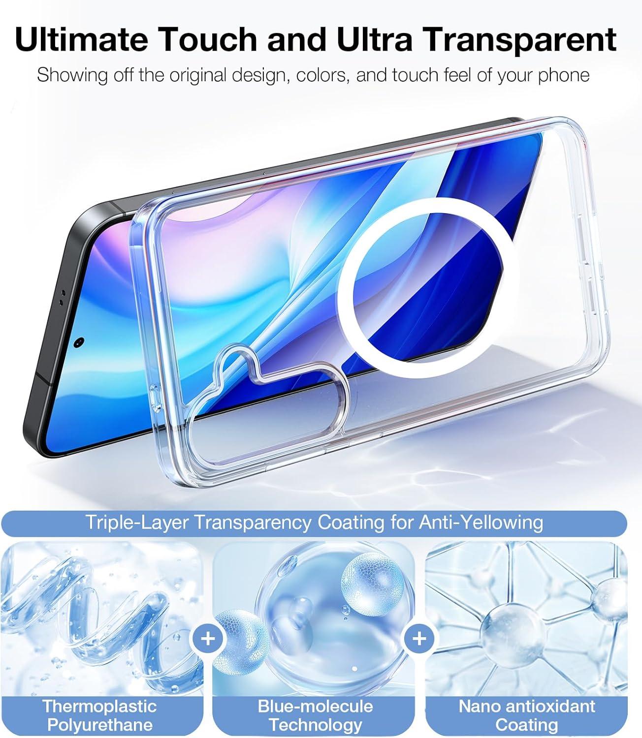 imageTORRAS Magnetic Shockproof for Samsung Galaxy S25 Ultra Case Fit for MagSafe 4X Military Grade Protection Translucent Slim Case for Samsung S25 Ultra Case AntiFingerprint AntiScratch BlackClear