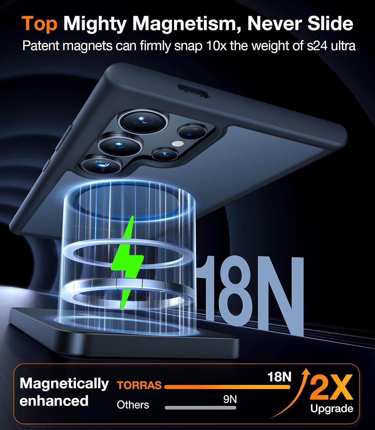 imageTORRAS Magnetic Shockproof for Samsung Galaxy S25 Ultra Case Fit for MagSafe 4X Military Grade Protection Translucent Slim Case for Samsung S25 Ultra Case AntiFingerprint AntiScratch BlackBlack