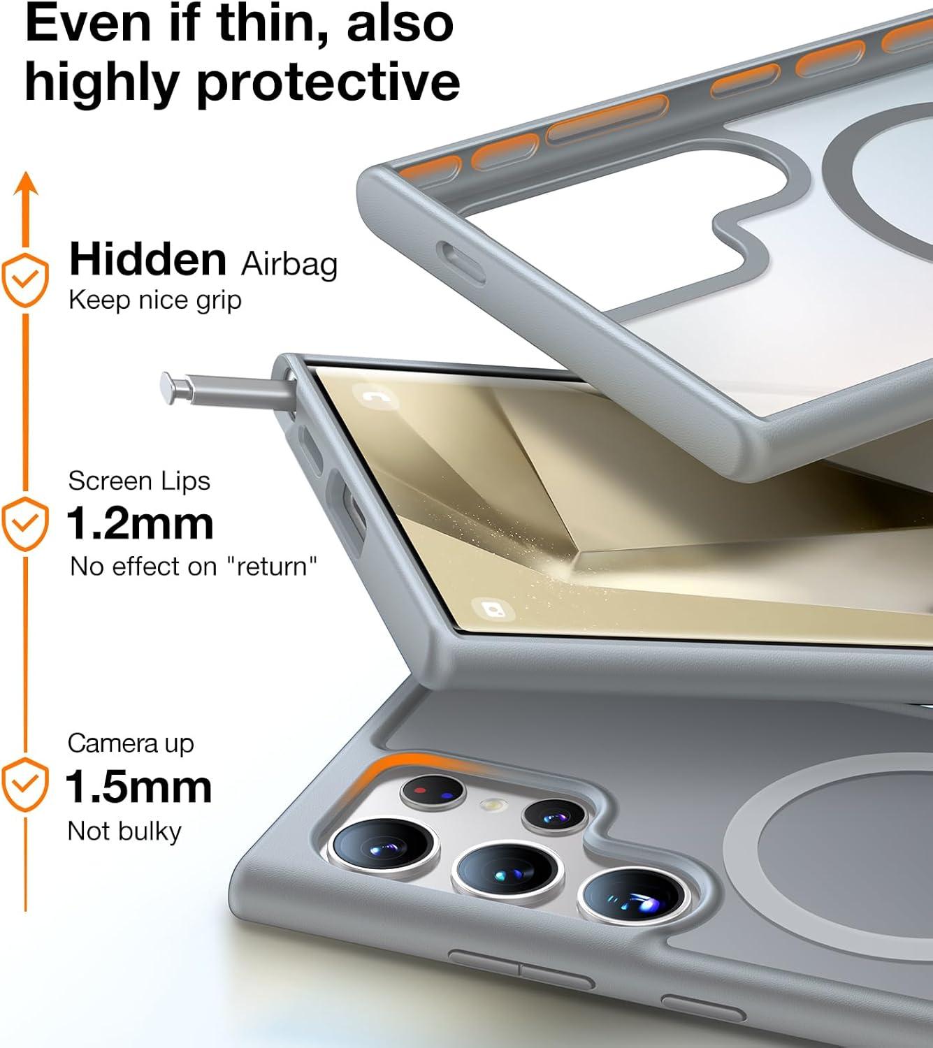 imageTORRAS Magnetic Shockproof for Samsung Galaxy S25 Ultra Case Fit for MagSafe 4X Military Grade Protection Translucent Slim Case for Samsung S25 Ultra Case AntiFingerprint AntiScratch BlackGray