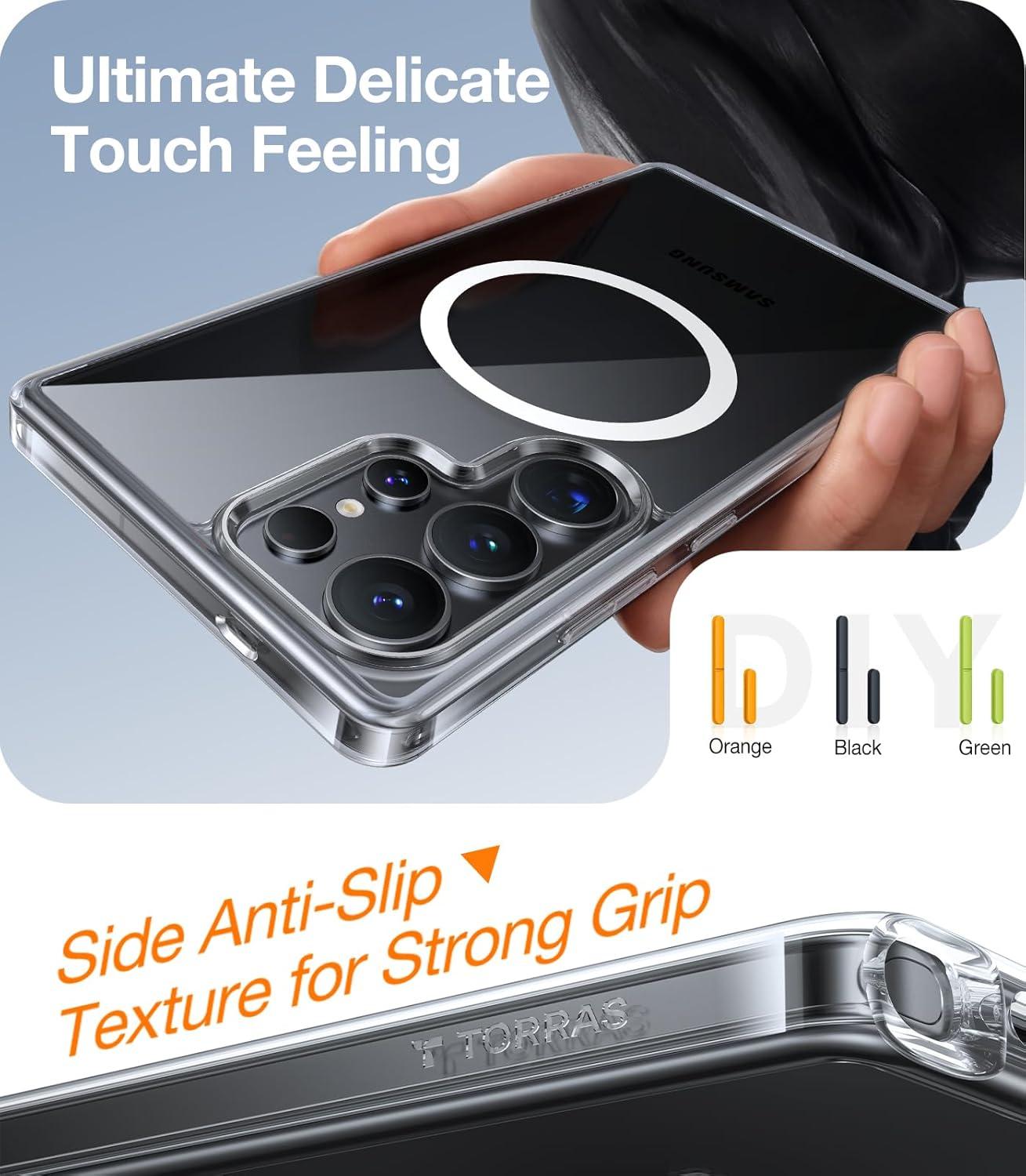 imageTORRAS Magnetic Shockproof for Samsung Galaxy S25 Ultra Case Fit for MagSafe 4X Military Grade Protection Translucent Slim Case for Samsung S25 Ultra Case AntiFingerprint AntiScratch BlackClear