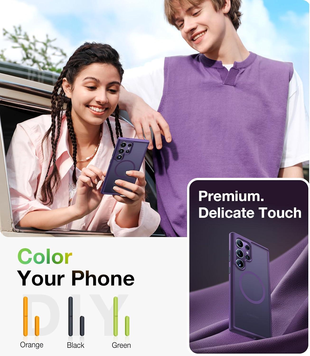 imageTORRAS Magnetic Shockproof for Samsung Galaxy S25 Ultra Case Fit for MagSafe 4X Military Grade Protection Translucent Slim Case for Samsung S25 Ultra Case AntiFingerprint AntiScratch BlackPurple