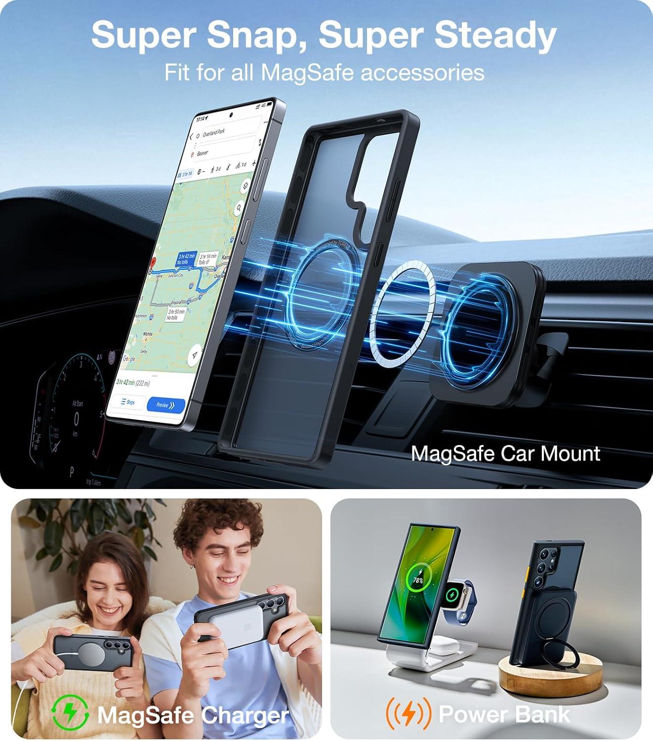 imageTORRAS Magnetic Shockproof for Samsung Galaxy S25 Ultra Case Fit for MagSafe 4X Military Grade Protection Translucent Slim Case for Samsung S25 Ultra Case AntiFingerprint AntiScratch BlackBlack