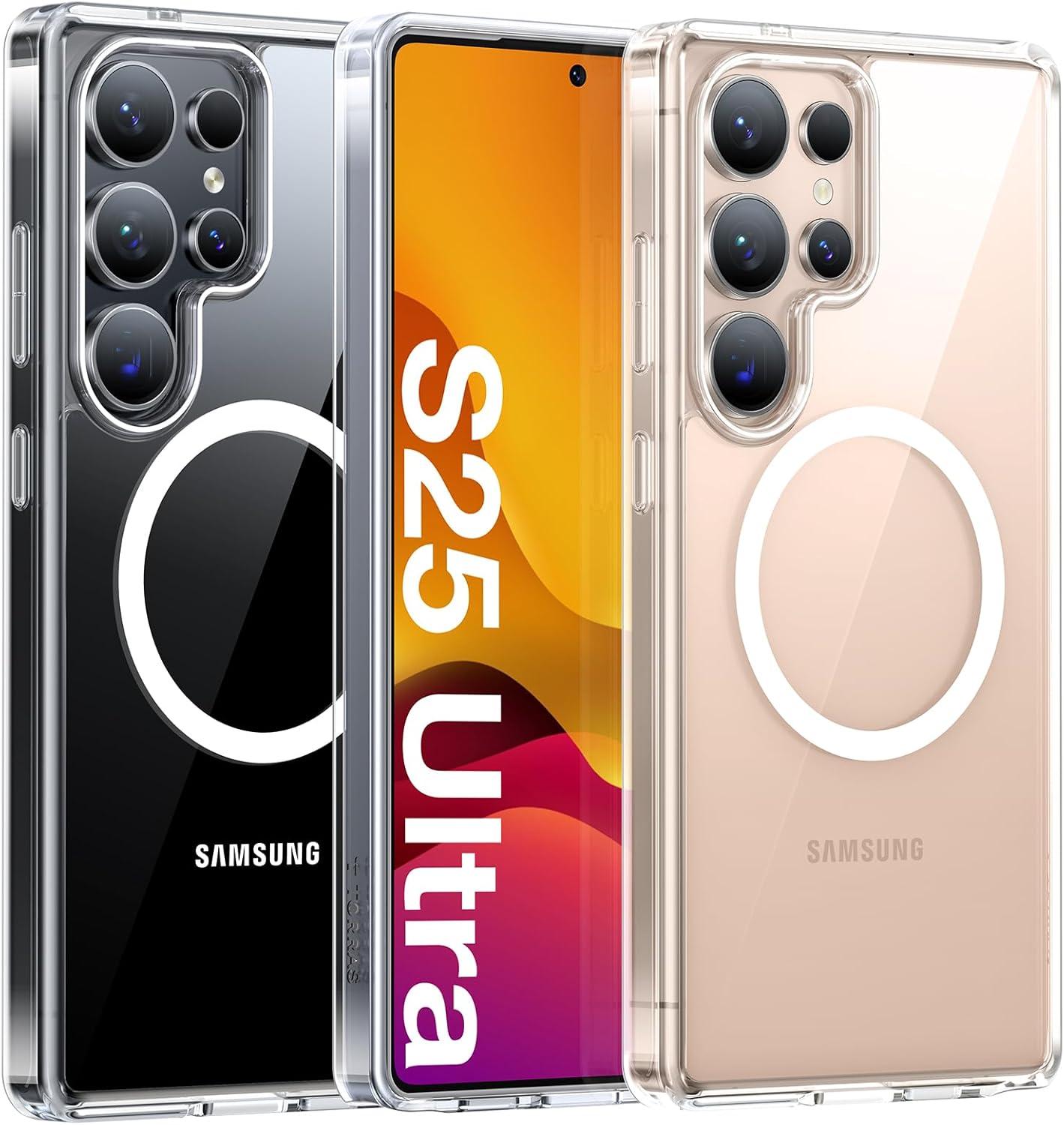 imageTORRAS Magnetic Shockproof for Samsung Galaxy S25 Ultra Case Fit for MagSafe 4X Military Grade Protection Translucent Slim Case for Samsung S25 Ultra Case AntiFingerprint AntiScratch BlackClear