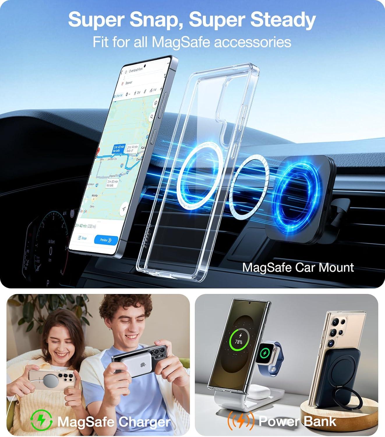 imageTORRAS Magnetic Shockproof for Samsung Galaxy S25 Ultra Case Fit for MagSafe 4X Military Grade Protection Translucent Slim Case for Samsung S25 Ultra Case AntiFingerprint AntiScratch BlackClear