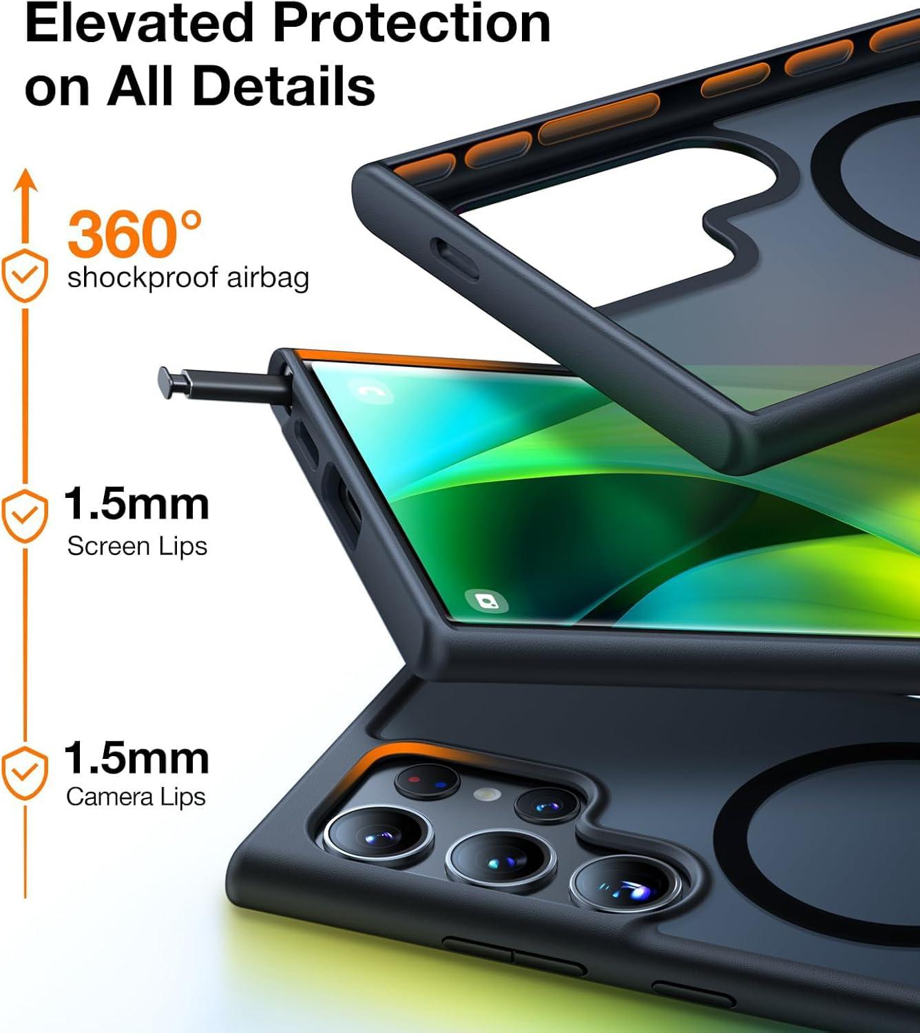 imageTORRAS Magnetic Shockproof for Samsung Galaxy S25 Ultra Case Fit for MagSafe 4X Military Grade Protection Translucent Slim Case for Samsung S25 Ultra Case AntiFingerprint AntiScratch BlackBlack