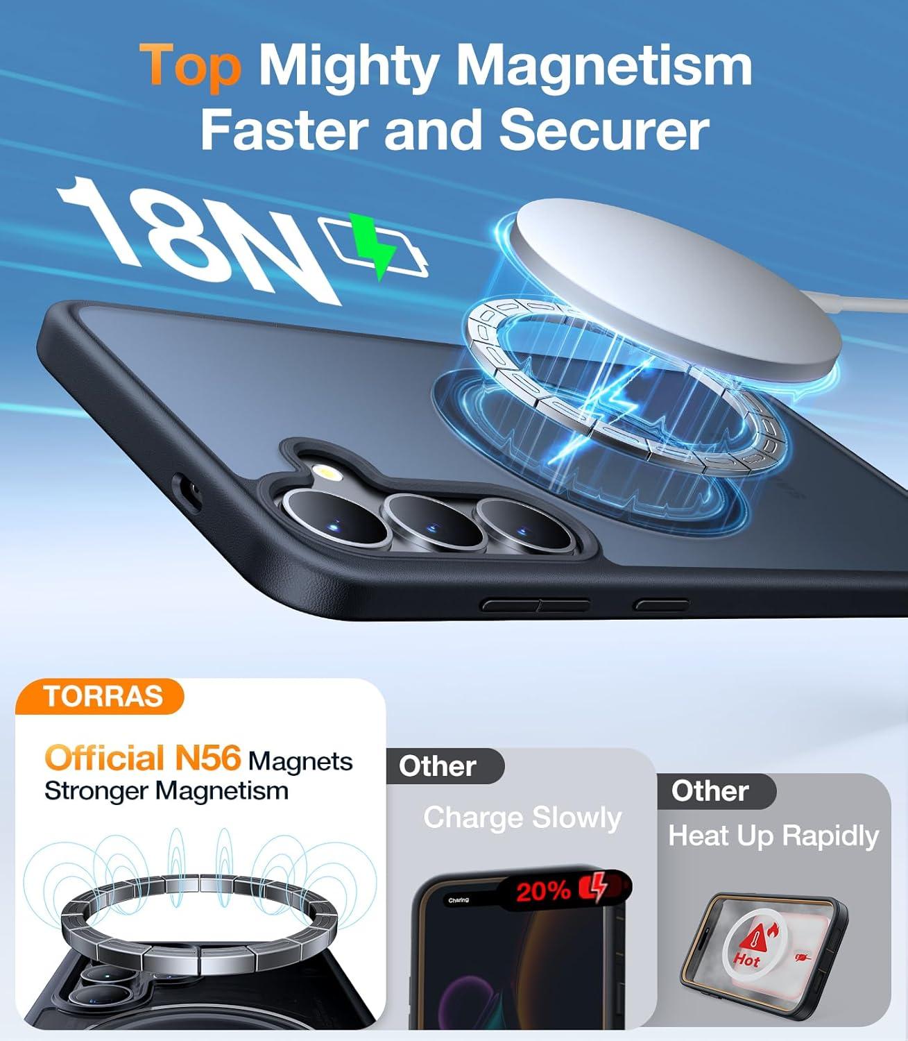 imageTORRAS Magnetic Shockproof for Samsung Galaxy S25 Ultra Case Fit for MagSafe 4X Military Grade Protection Translucent Slim Case for Samsung S25 Ultra Case AntiFingerprint AntiScratch BlackBlack