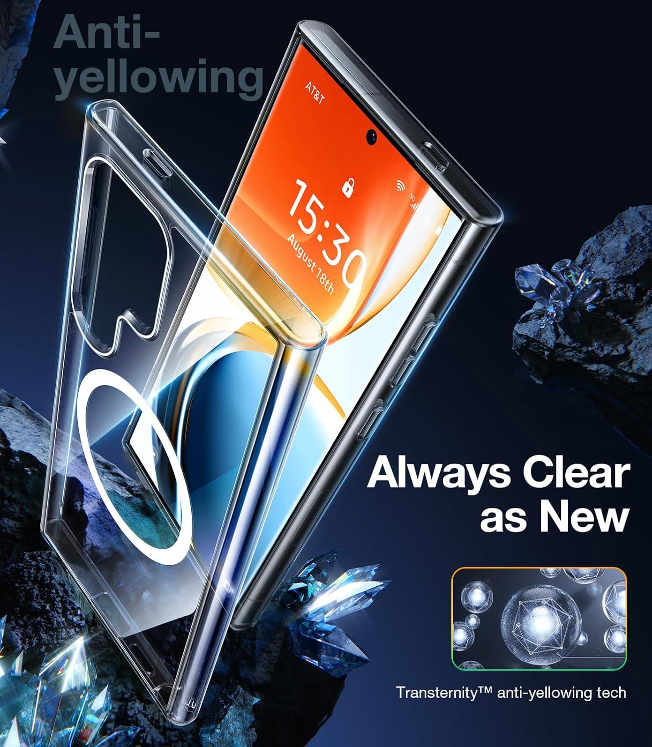 imageTORRAS Magnetic Shockproof for Samsung Galaxy S25 Ultra Case Fit for MagSafe 4X Military Grade Protection Translucent Slim Case for Samsung S25 Ultra Case AntiFingerprint AntiScratch BlackClear