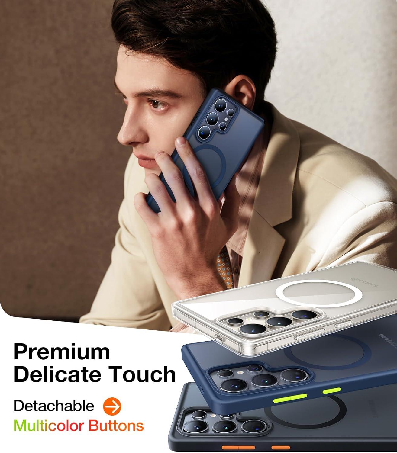 imageTORRAS Magnetic Shockproof for Samsung Galaxy S25 Ultra Case Fit for MagSafe 4X Military Grade Protection Translucent Slim Case for Samsung S25 Ultra Case AntiFingerprint AntiScratch BlackNavy Blue