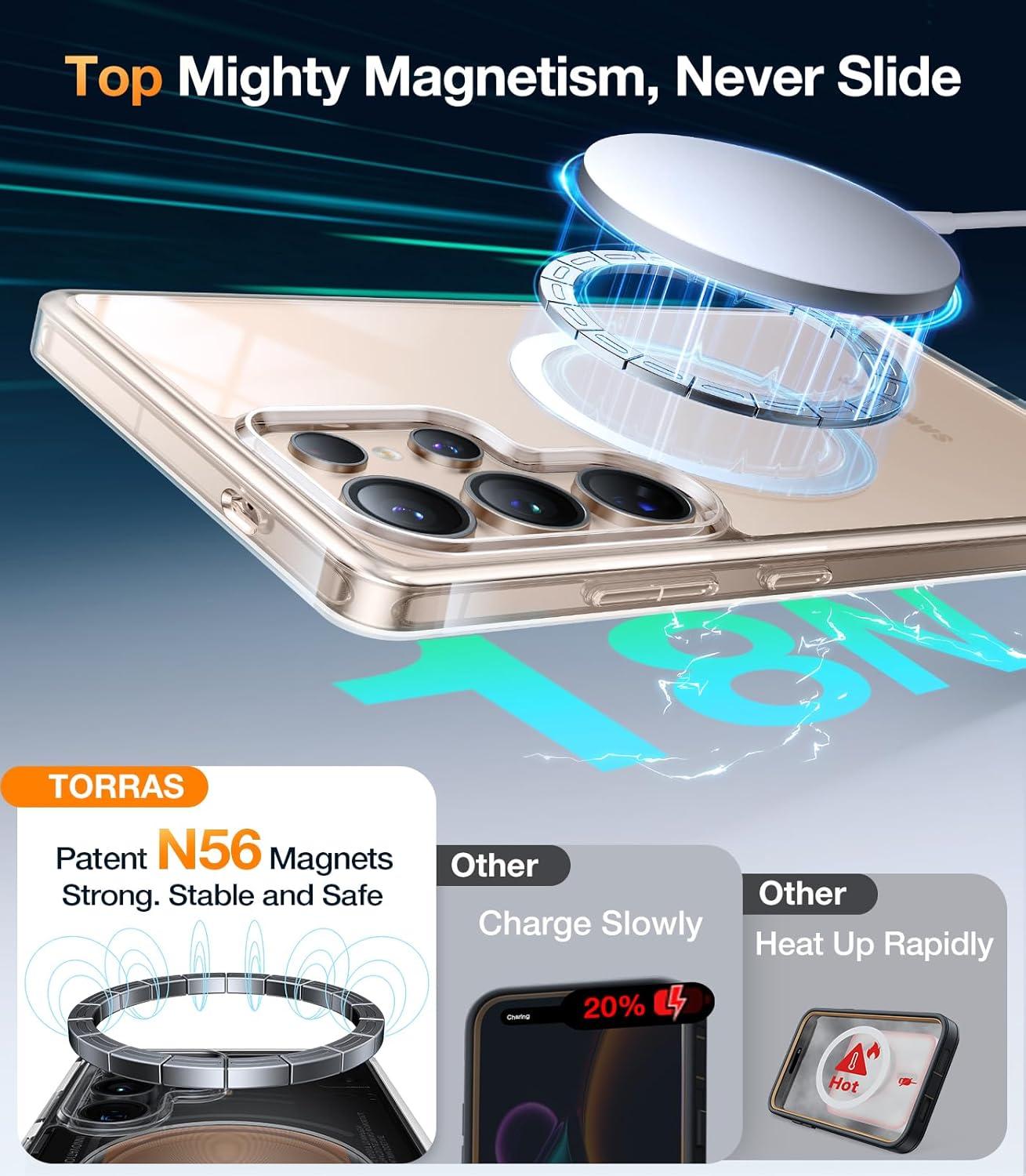 imageTORRAS Magnetic Shockproof for Samsung Galaxy S25 Ultra Case Fit for MagSafe 4X Military Grade Protection Translucent Slim Case for Samsung S25 Ultra Case AntiFingerprint AntiScratch BlackClear