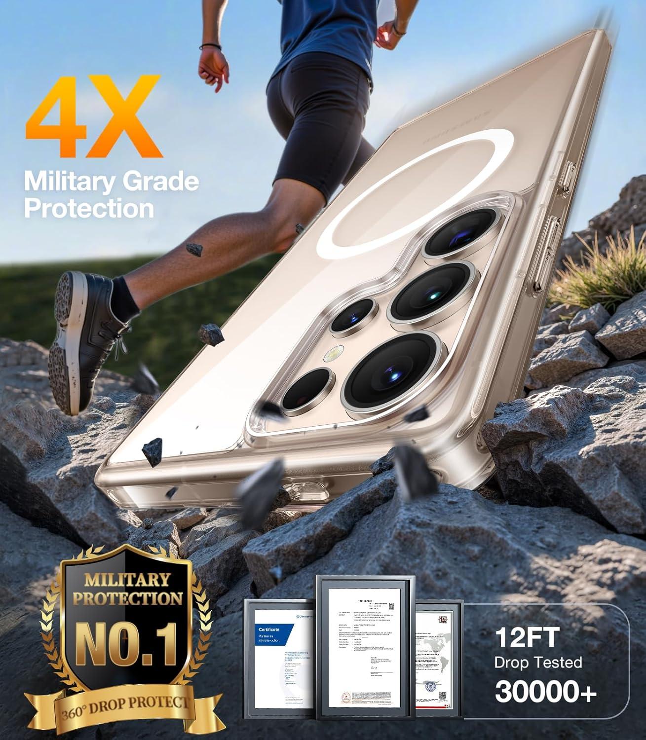 imageTORRAS Magnetic Shockproof for Samsung Galaxy S25 Ultra Case Fit for MagSafe 4X Military Grade Protection Translucent Slim Case for Samsung S25 Ultra Case AntiFingerprint AntiScratch BlackClear