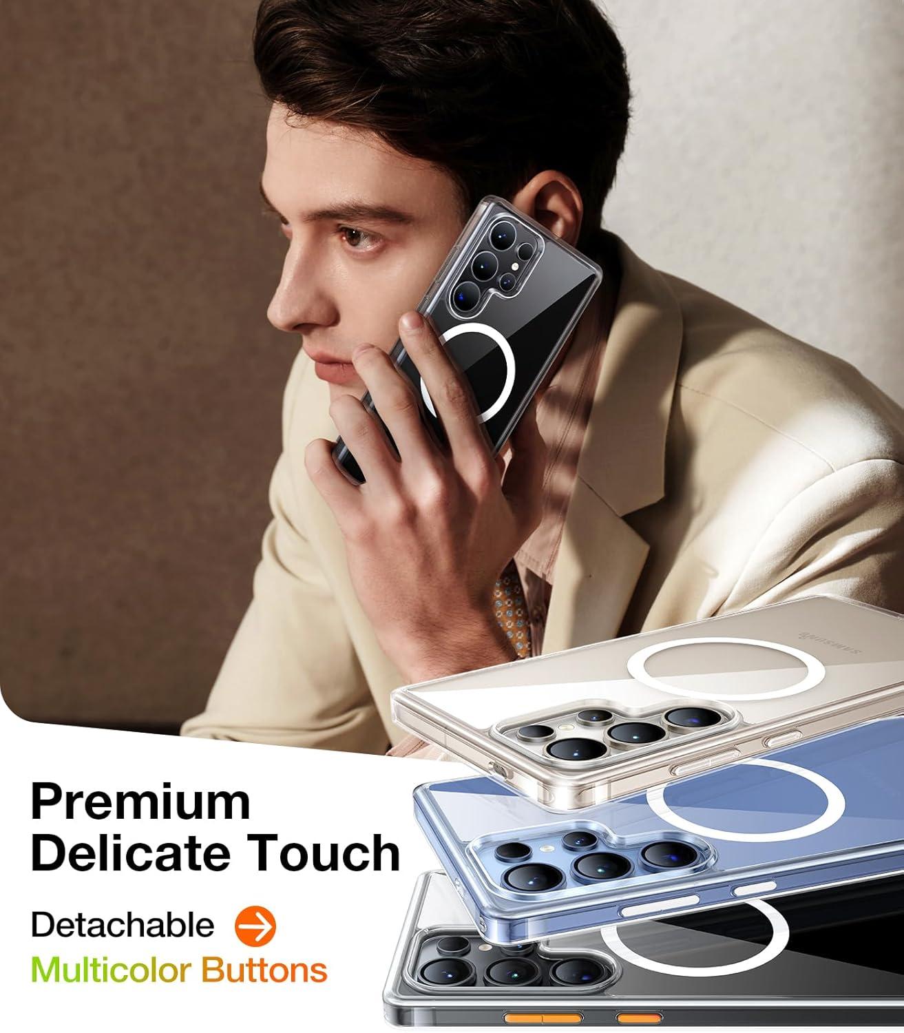 imageTORRAS Magnetic Shockproof for Samsung Galaxy S25 Ultra Case Fit for MagSafe 4X Military Grade Protection Translucent Slim Case for Samsung S25 Ultra Case AntiFingerprint AntiScratch BlackClear