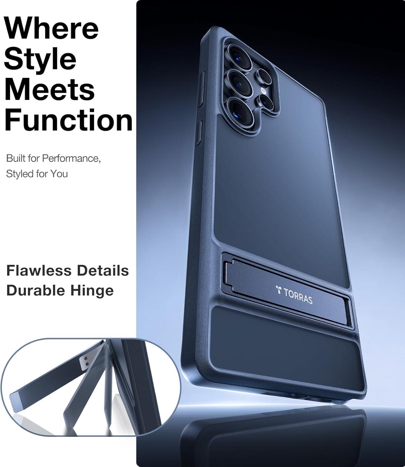 imageTORRAS for Samsung Galaxy S25 Ultra Case 12FT MilitaryGrade Drop Protection Builtin Slim Kickstand Matte Shockproof Cover for S25 Ultra Case Sleek Grip Finish Frosted Black