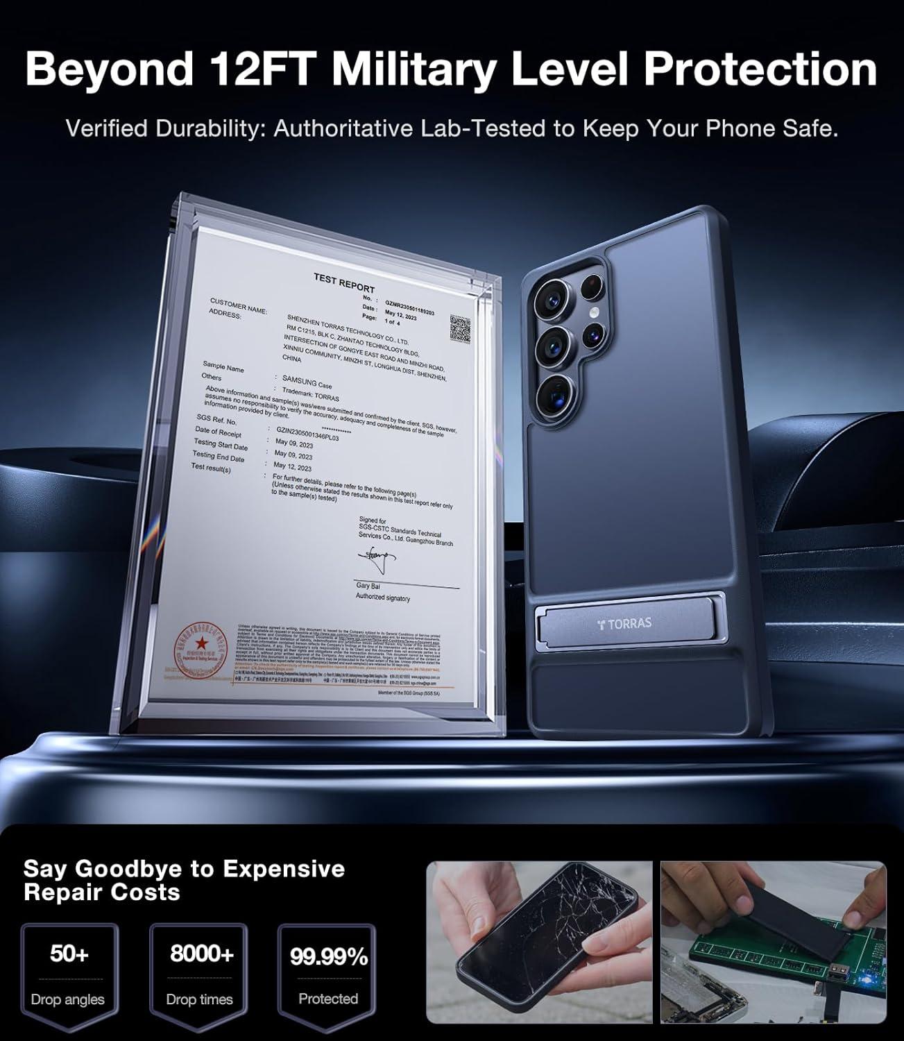 imageTORRAS for Samsung Galaxy S25 Ultra Case 12FT MilitaryGrade Drop Protection Builtin Slim Kickstand Matte Shockproof Cover for S25 Ultra Case Sleek Grip Finish Frosted Black