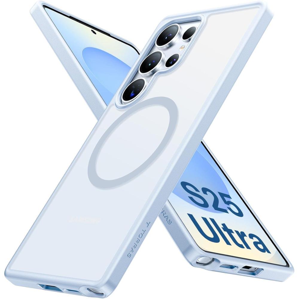 imageTORRAS Magnetic Shockproof for Samsung Galaxy S25 Ultra Case Fit for MagSafe 4X Military Grade Protection Translucent Slim Case for Samsung S25 Ultra Case AntiFingerprint AntiScratch BlackSilverblue