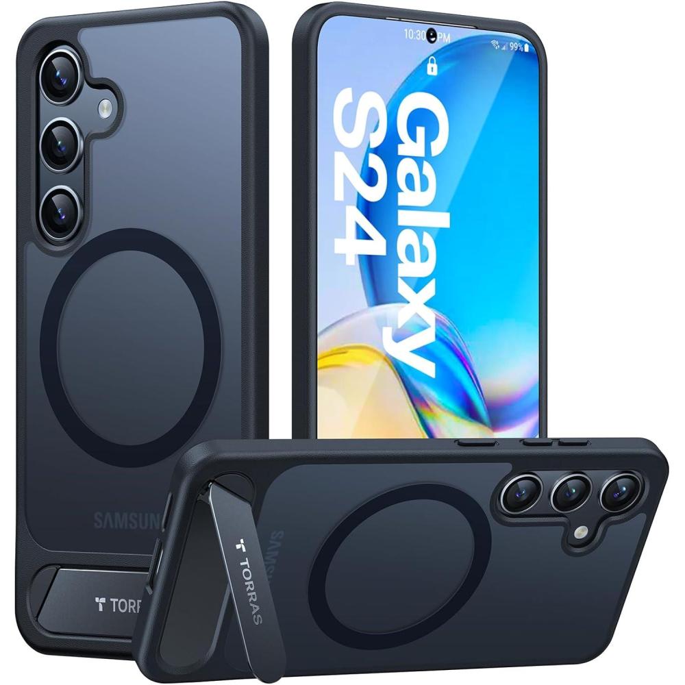 imageTORRAS Strong Magnetic amp Seamless Stand for Samsung Galaxy S25 Ultra Case Fit for MagSafe MilGrade Drop Protection Kickstand for Samsung Galaxy S25 Ultra Case Translucent BackBlack EdgeBlack