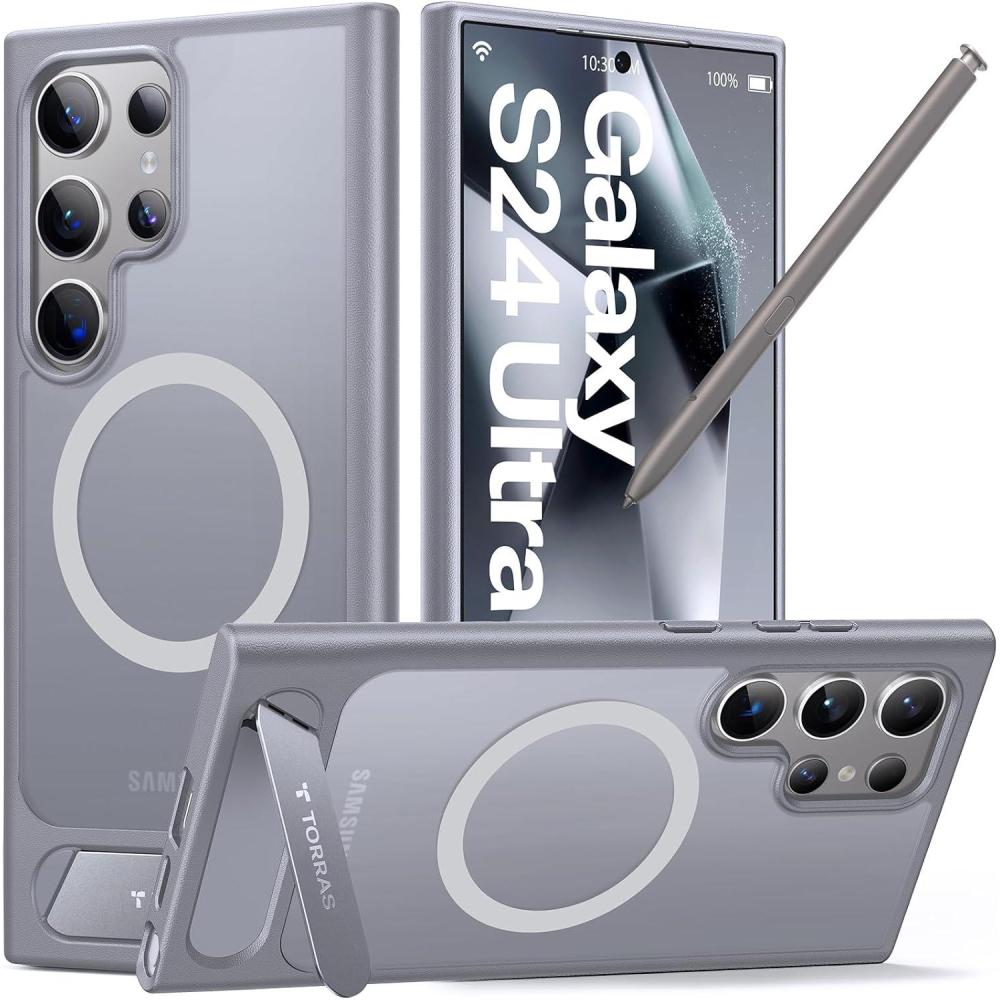 imageTORRAS Strong Magnetic amp Seamless Stand for Samsung Galaxy S25 Ultra Case Fit for MagSafe MilGrade Drop Protection Kickstand for Samsung Galaxy S25 Ultra Case Translucent BackBlack EdgeGray