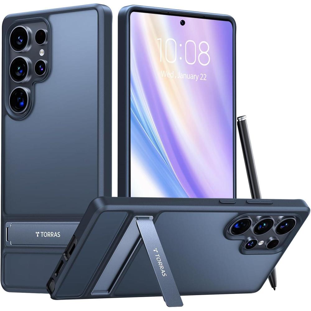 imageTORRAS for Samsung Galaxy S25 Ultra Case 12FT MilitaryGrade Drop Protection Builtin Slim Kickstand Matte Shockproof Cover for S25 Ultra Case Sleek Grip Finish Frosted Black