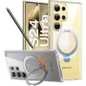 TORRAS 360° Spin Magnetic Stand for Samsung Galaxy S25 Ultra Case Beige Gold, Fit for Magsafe, Military Grade Slim Protective S25 Ultra Case with Kickstand Rotatable, Ostand Spin, Aesthetic Dune(Transparent Clear)