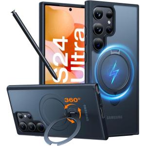 TORRAS 360° Spin Magnetic Stand for Samsung Galaxy S25 Ultra Case Beige Gold, Fit for Magsafe, Military Grade Slim Protective S25 Ultra Case with Kickstand Rotatable, Ostand Spin, Aesthetic Dune(Black)