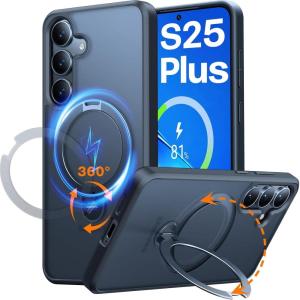TORRAS 360° Spin Magnetic Stand for Samsung Galaxy S25 Ultra Case Beige Gold, Fit for Magsafe, Military Grade Slim Protective S25 Ultra Case with Kickstand Rotatable, Ostand Spin, Aesthetic Dune(S25 Plus-Black)