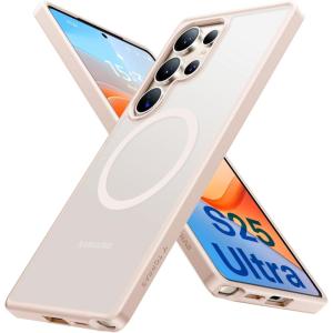 TORRAS Magnetic Shockproof for Samsung Galaxy S25 Ultra Case, Fit for MagSafe, 4X Military Grade Protection, Translucent Slim Case for Samsung S25 Ultra Case Anti-Fingerprint Anti-Scratch, Black(Titanium Pink Gold)