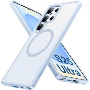 TORRAS Magnetic Shockproof for Samsung Galaxy S25 Ultra Case, Fit for MagSafe, 4X Military Grade Protection, Translucent Slim Case for Samsung S25 Ultra Case Anti-Fingerprint Anti-Scratch, Black(Silverblue)