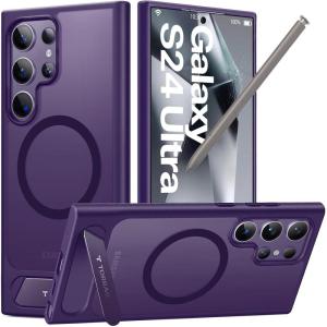 TORRAS Strong Magnetic & Seamless Stand for Samsung Galaxy S25 Ultra Case, Fit for MagSafe, Mil-Grade Drop Protection, Kickstand for Samsung Galaxy S25 Ultra Case, Translucent Back/Black Edge(Deep Purple)