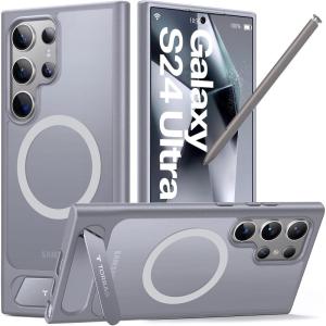 TORRAS Strong Magnetic & Seamless Stand for Samsung Galaxy S25 Ultra Case, Fit for MagSafe, Mil-Grade Drop Protection, Kickstand for Samsung Galaxy S25 Ultra Case, Translucent Back/Black Edge(Gray)