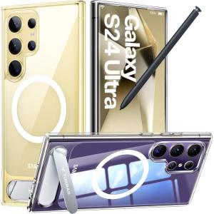 TORRAS Strong Magnetic & Seamless Stand for Samsung Galaxy S25 Ultra Case, Fit for MagSafe, Mil-Grade Drop Protection, Kickstand for Samsung Galaxy S25 Ultra Case, Translucent Back/Black Edge(Clear)