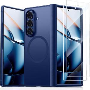 TORRAS Upgraded Magnetic Shockproof for Samsung Galaxy Z Fold 6 Case with S Pen Holder, [Fit for Magsafe] [Screen Protector Added] [Military Grade Drop Tested] Phone Case for Samsung Z Fold 6, Black(Blue)