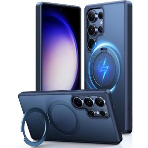 TORRAS Upgraded Magnetic & Stand for Samsung Galaxy S25 Ultra Case, [Fit for Magsafe] [12FT Mil-Grade Drop Protection] Shockproof Translucent Slim for Samsung Galaxy S25 Ultra Case, Black(Deep Blue)