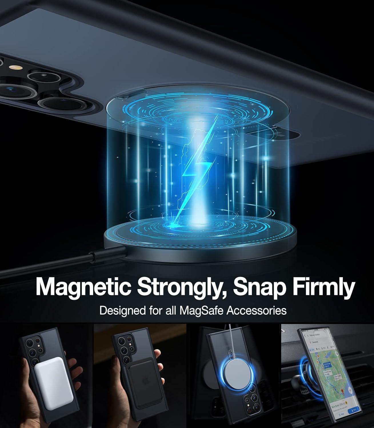 imageTORRAS Magnetic Designed for Samsung Galaxy S23 Ultra Case Compatible with Magsafe Stand Military Grade Drop Tested Shockproof Translucent Slim Protective Ostand Black