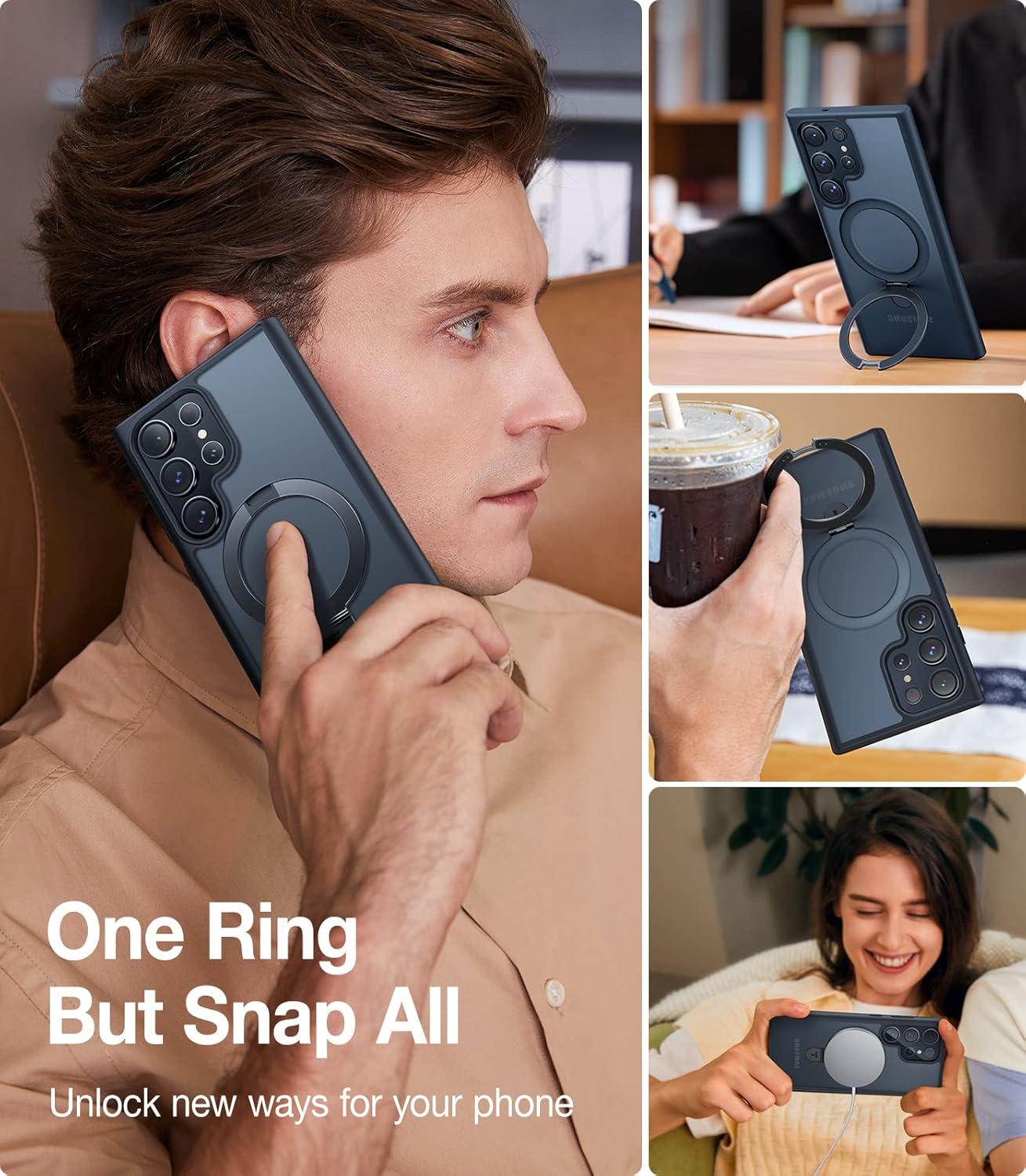 imageTORRAS Magnetic Designed for Samsung Galaxy S23 Ultra Case Compatible with Magsafe Stand Military Grade Drop Tested Shockproof Translucent Slim Protective Ostand Black