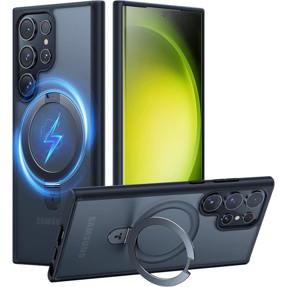 imageTORRAS Magnetic Designed for Samsung Galaxy S23 Ultra Case Compatible with Magsafe Stand Military Grade Drop Tested Shockproof Translucent Slim Protective Ostand Black