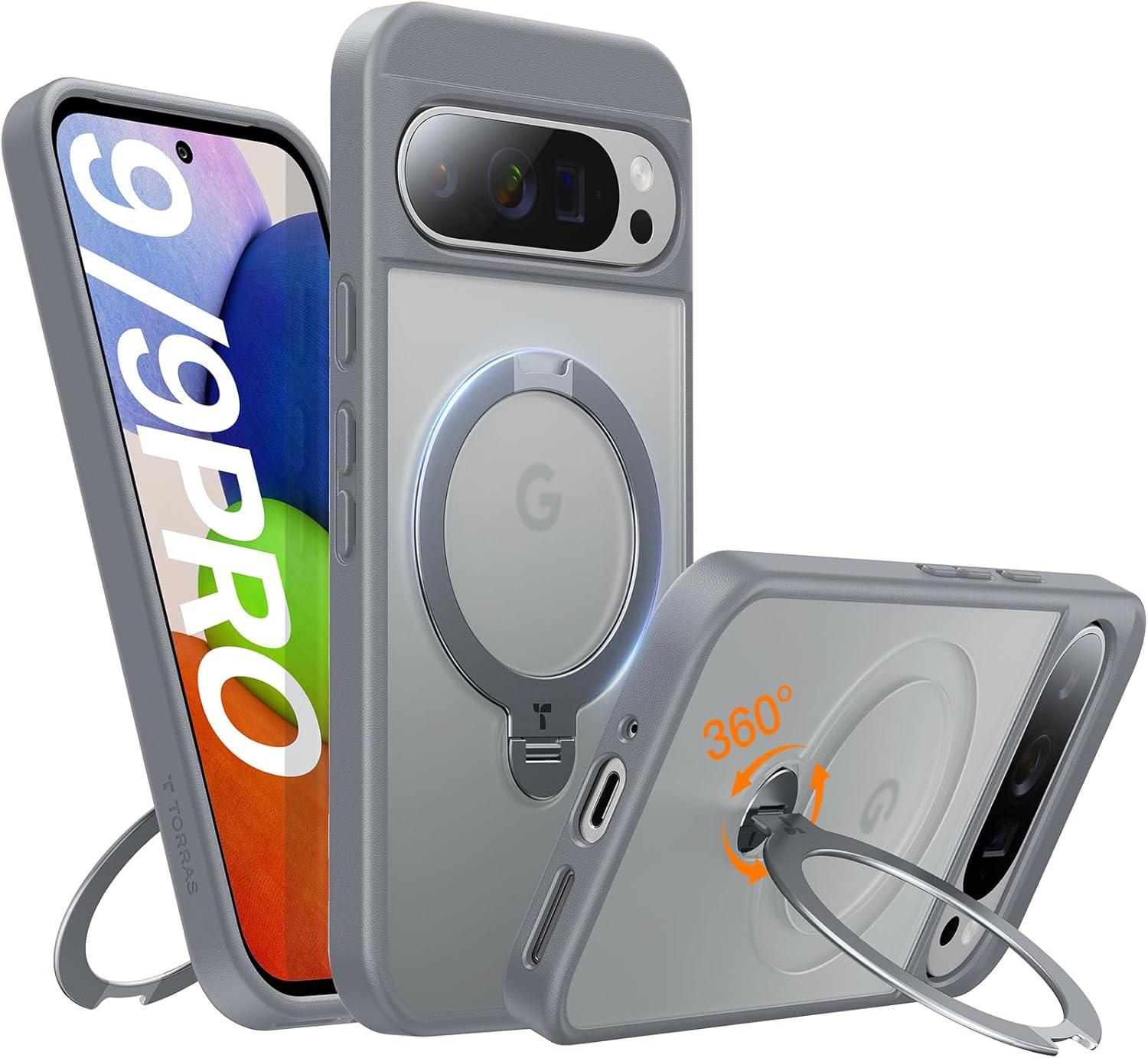 imageTORRAS Q3 Spin Magnetic 360 Stand for Google Pixel 10 Pro Case 10 Case Fit for Magsafe 4X Military Grade Protection Shockproof Pixel 10 Pro Phone Case with Stand Translucent BlackGray
