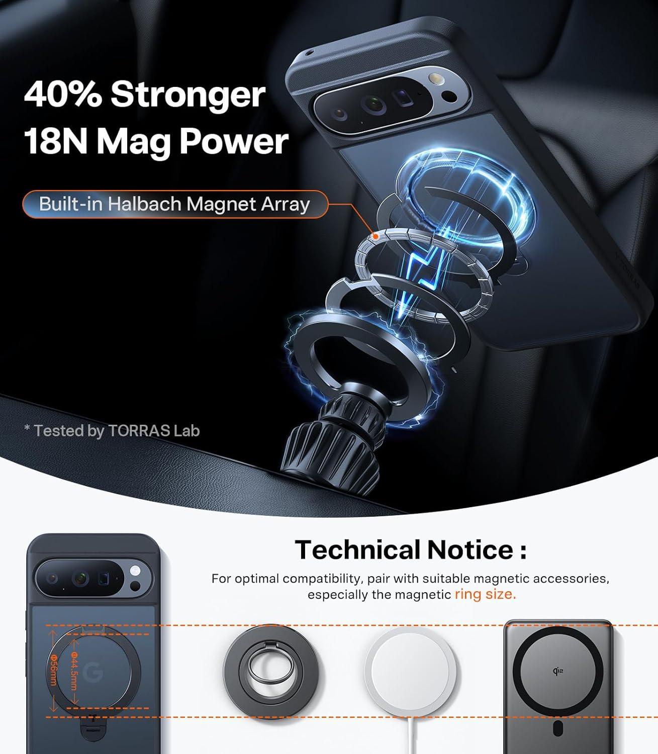 imageTORRAS Q3 Spin Magnetic 360 Stand for Google Pixel 10 Pro Case 10 Case Fit for Magsafe 4X Military Grade Protection Shockproof Pixel 10 Pro Phone Case with Stand Translucent BlackBlack