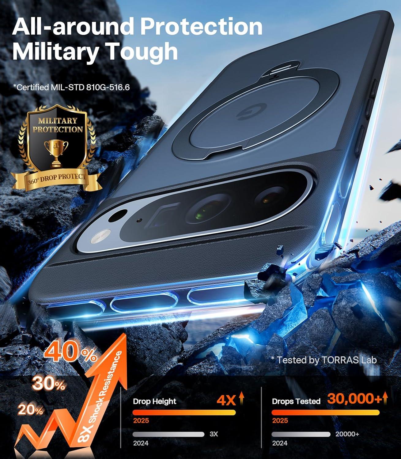 imageTORRAS Q3 Spin Magnetic 360 Stand for Google Pixel 10 Pro Case 10 Case Fit for Magsafe 4X Military Grade Protection Shockproof Pixel 10 Pro Phone Case with Stand Translucent BlackBlack