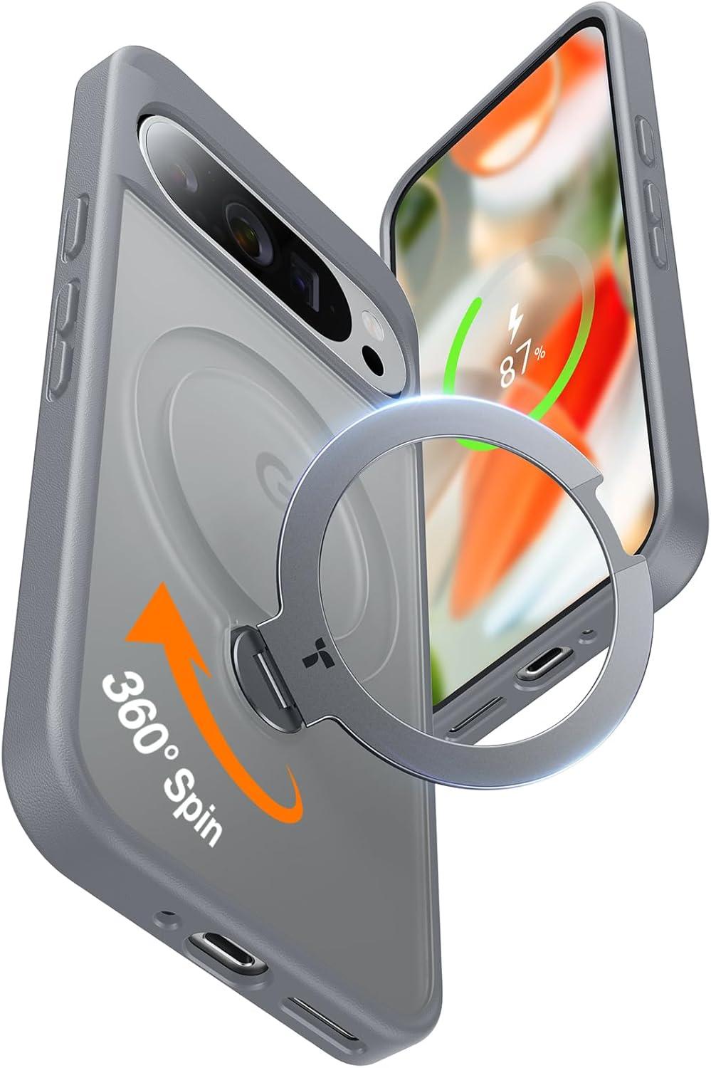 imageTORRAS Q3 Spin Magnetic 360 Stand for Google Pixel 10 Pro Case 10 Case Fit for Magsafe 4X Military Grade Protection Shockproof Pixel 10 Pro Phone Case with Stand Translucent BlackGray